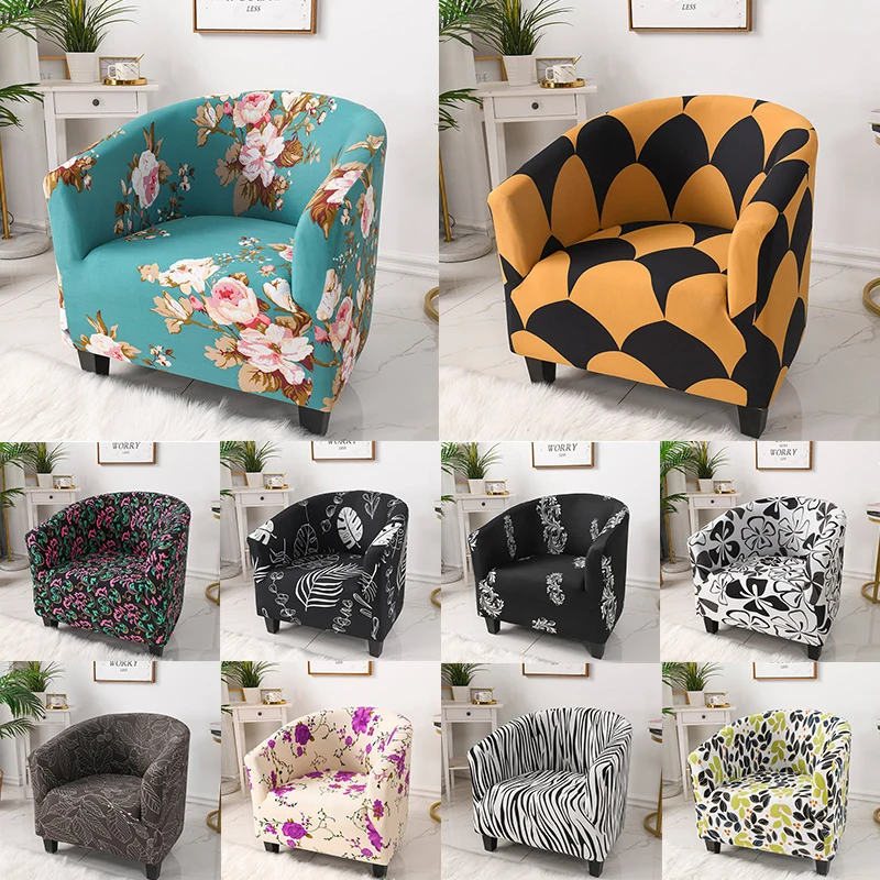 

European Style Printed Club Chair Slipcover Stretch Armchair Covers Tub Chair Sofa Protector Washable Couch Covers for Home