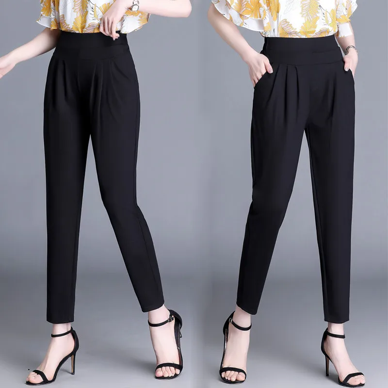 

Women's Straight Pants Autumn&winter High Waist Plus Size Slim Trousers Office Lady Long Trousers Female Ankle black Trousers