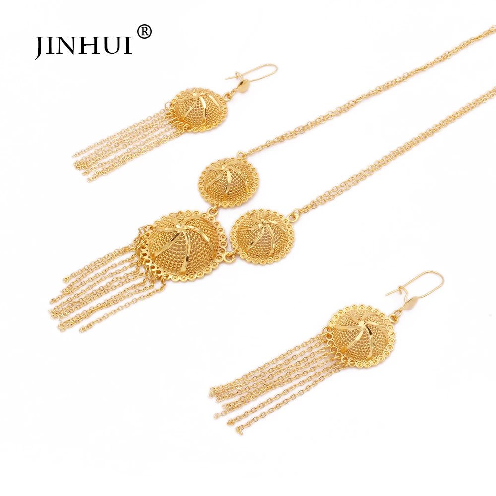 Комплект из колье и серёг золотистого цвета 24 к|Ювелирные наборы| |