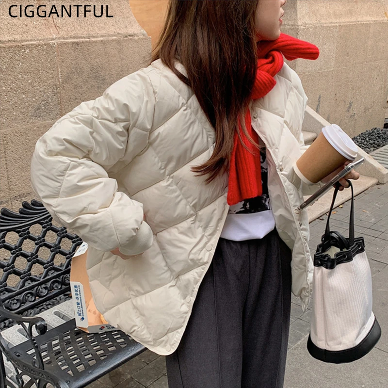 

Autumn Winter Korean 2021 New All Match Diamond Shaped Warm Students Thicken Long Sleeve Cotton Jacket Women's Tide Bubble Coat