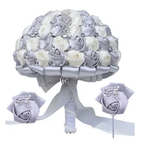 new luxury wedding bouquet for bride and bridesmaid silver crystal ribbon rose sister group wrist corsage 3 piece set t228a