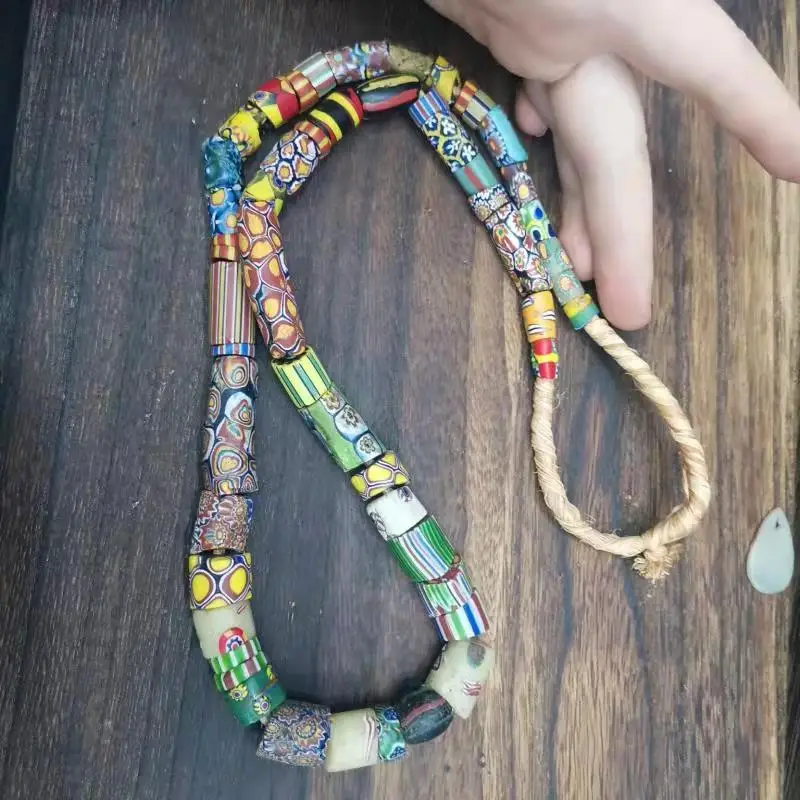 

1pcs/lot Rare Precious Antique Thousand Flower Glass Large Bead Necklace rare precious accessories jewelry folk-custom Colorful