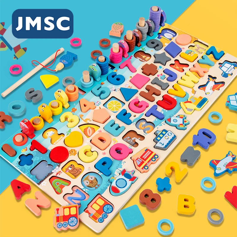 

Baby Wooden Montessori Educational Toys Kids Early Learning Shape Color Math Matching Log Board Fishing Puzzle Count Number