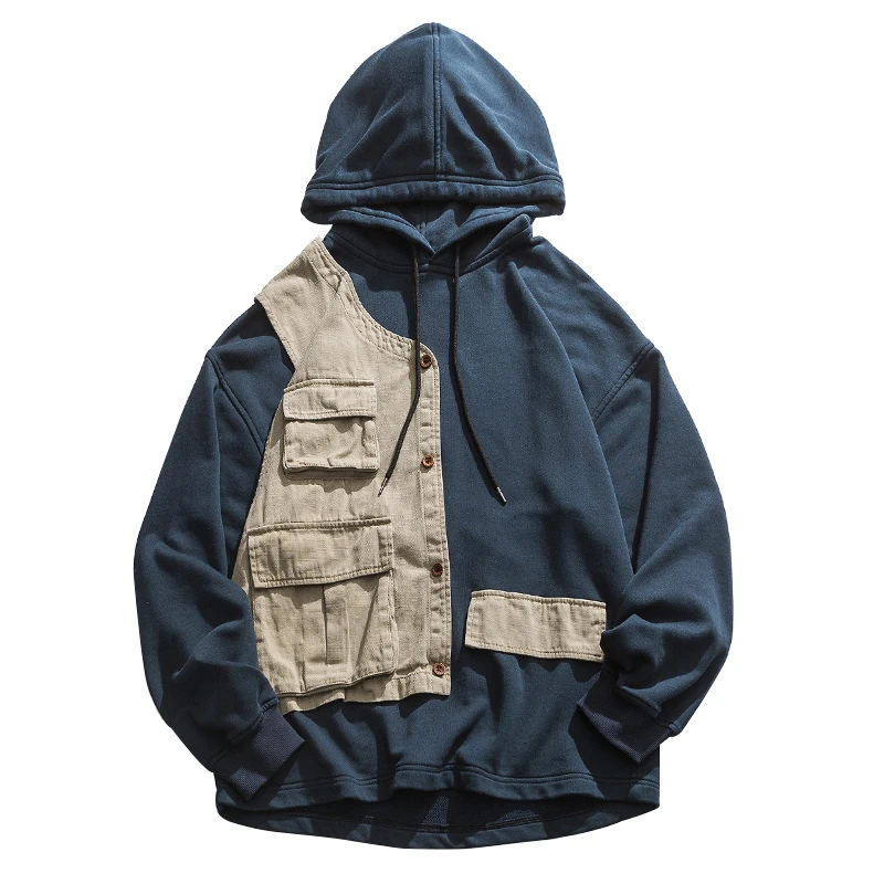 

2021 Spring Autumn Japanese Streetwear Stitching Cargo Hoodie Men Clothing Hip Hop Couple Casual Top Fashion Coats Sweatshirts