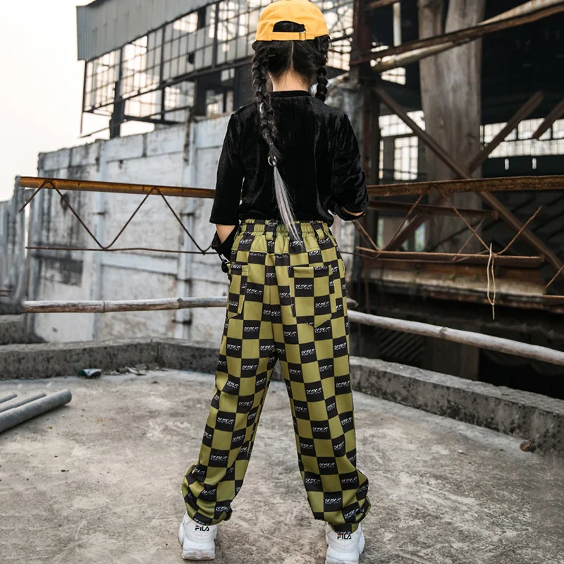 Детские костюмы в стиле хип-хоп Модный черный топ с длинными рукавами для девочек