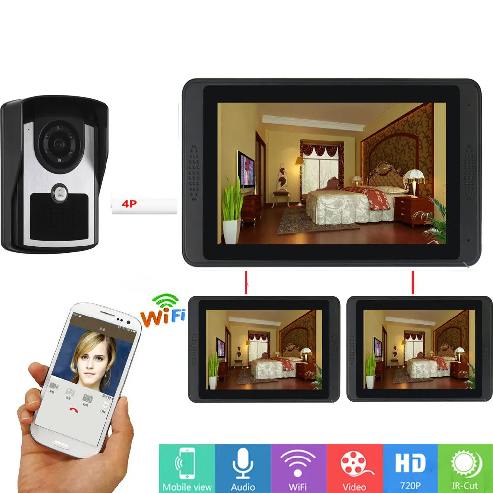 618620FC13 HD 1000TVL камера проводной/беспроводной Wifi видео дверной звонок Домофон системы 7 дюймов 3 монитор с приложением дистанционное управление - Цвет: 618620FC13