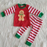 wholesale baby toddler boy christmas clothing winter kids set embroidery gingerbread striped pants children pajamas sleepwear
