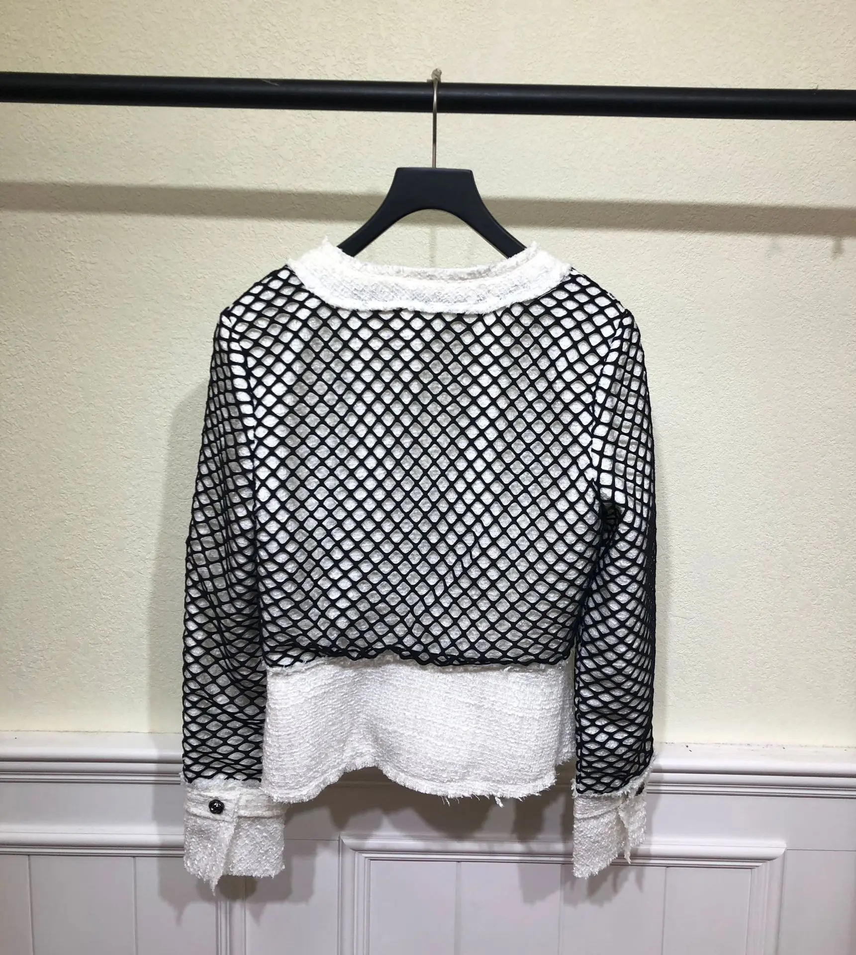 

[DEAT] New Fashion O-neck Callar Long Sleeve Jacket For Women Mesh Splicing Cardigan Sweater 2021 Spring And Autumn GX1203
