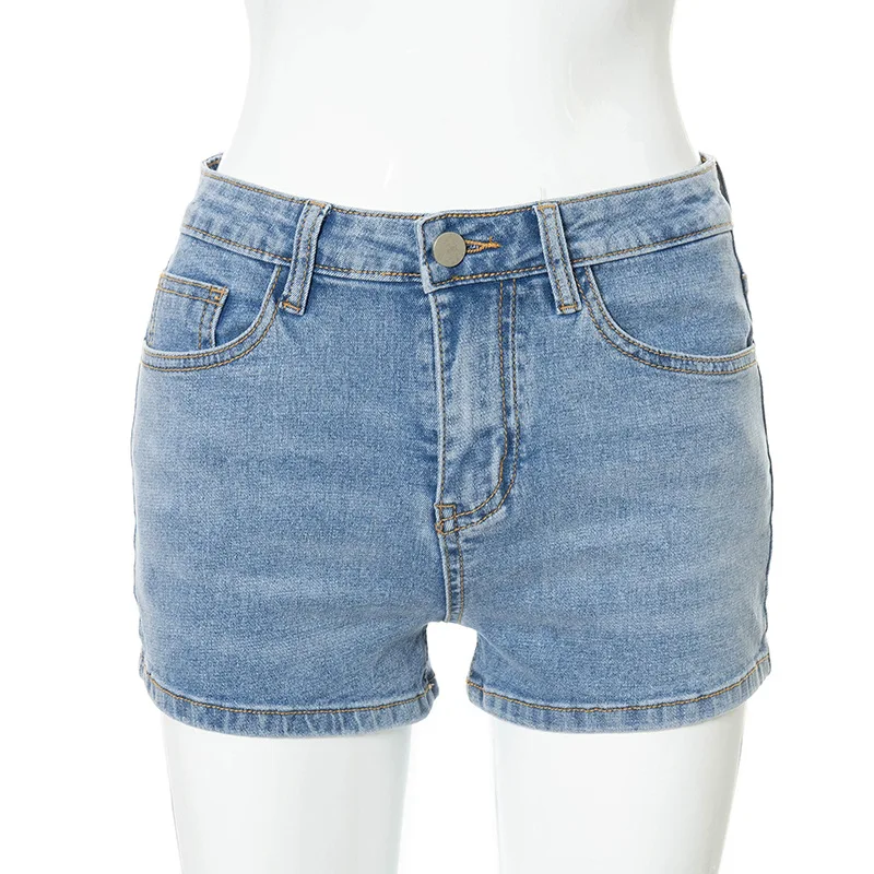 

CIGGANTFUL Women 2021 Summer New Solid Color Buckle Back Strap Bandage Elastic Slim Denim Shorts Streetwear Jeans Pants