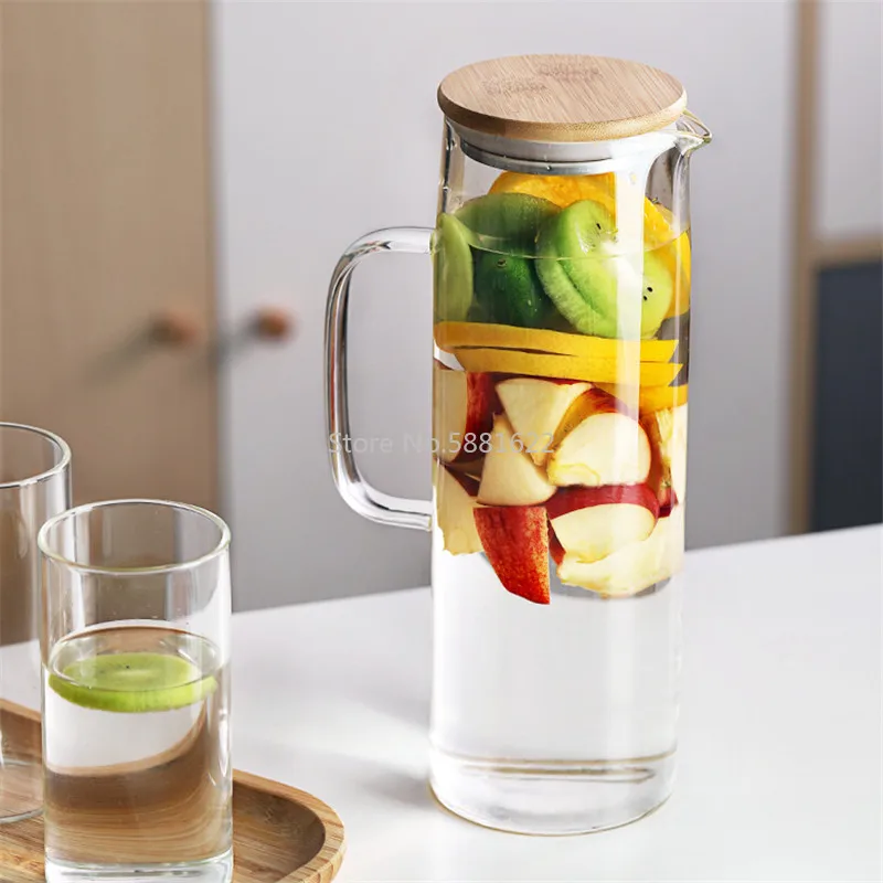 Nordic Creative Transparent Glass Water Bottle Juice Jug High Capacity Heatable Tea Pot Kettle Heat-resistant Leak-proof Carafe | Дом и сад