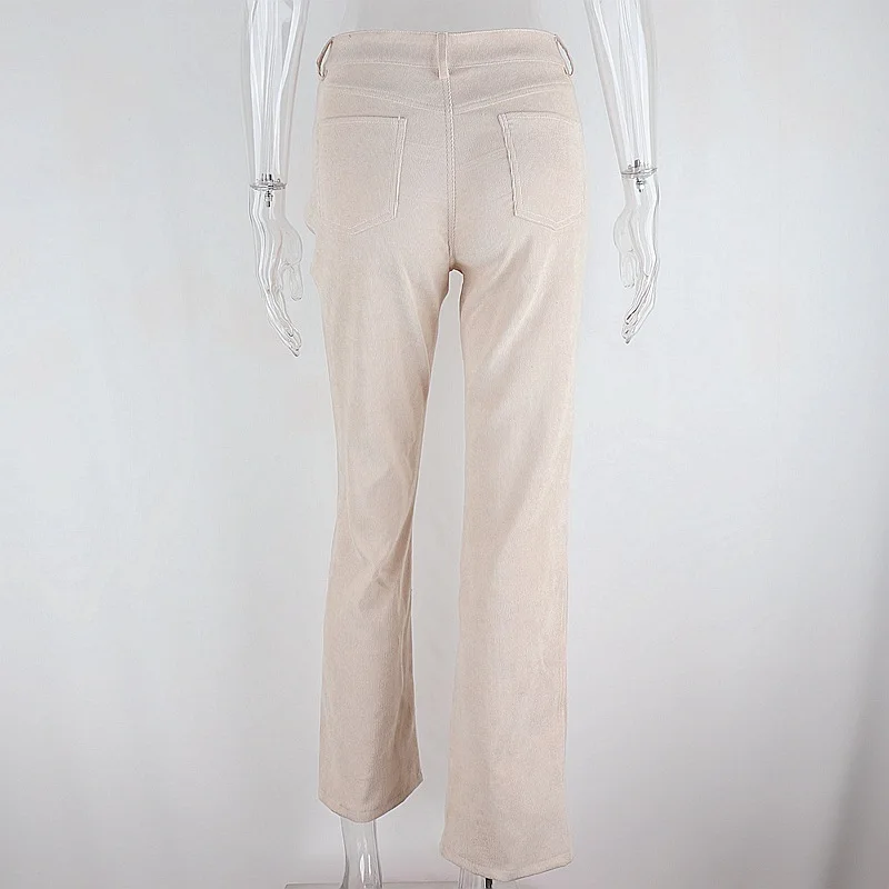 

Colysmo Wide Leg Pant Solid Color High Waist with Pocket Zipper Button Corduroy Pants Chic Streetwear Women Casual Long Trousers