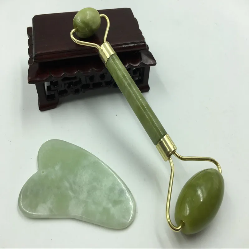 2Pcs Facial Massage Jade Roller Face Neck Natural Stone Health Care Body Gua Sha Board Beauty Tool Set | Красота и здоровье