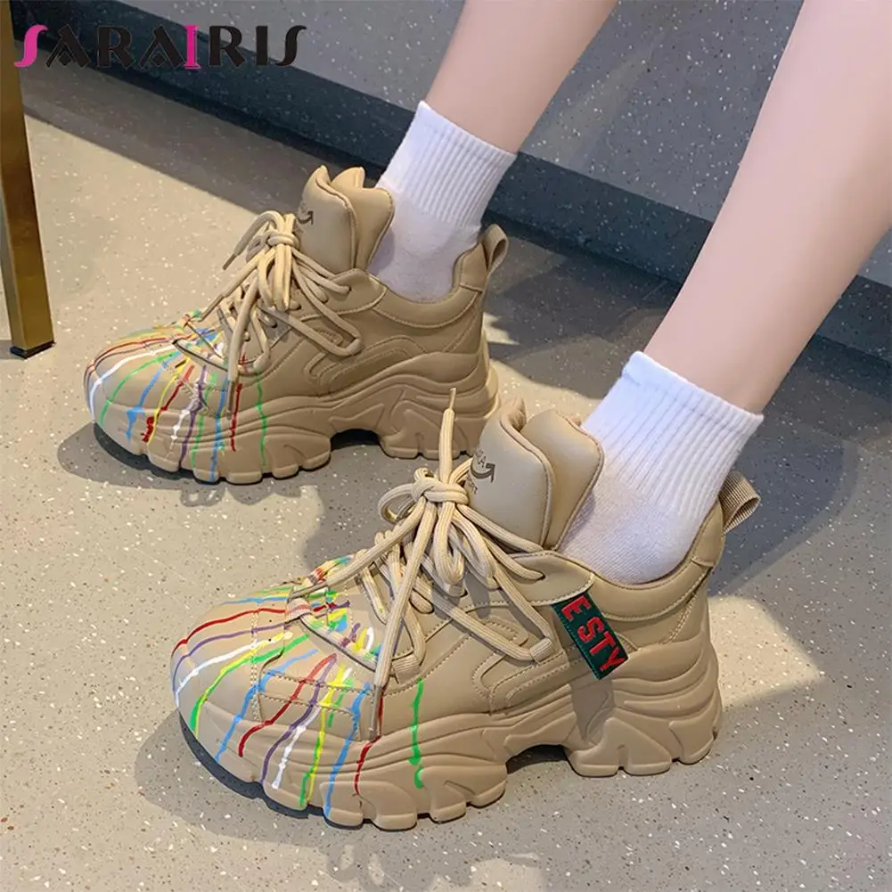 

Autumn Spring Casual Sneakers Women Platform Chunky Heels Shallow Shoelace Female Flats 2021 Casual Comfort Sports Tennis Shoes