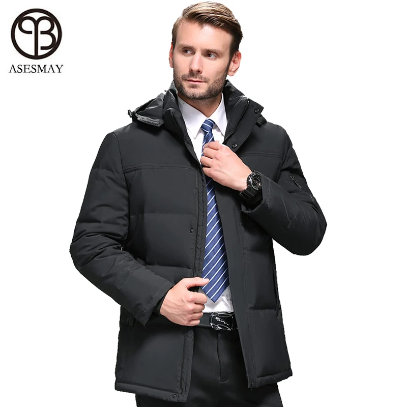 Asesmay белый пуховик на утином пуху мужские зимние пальто толстая парка гусиное