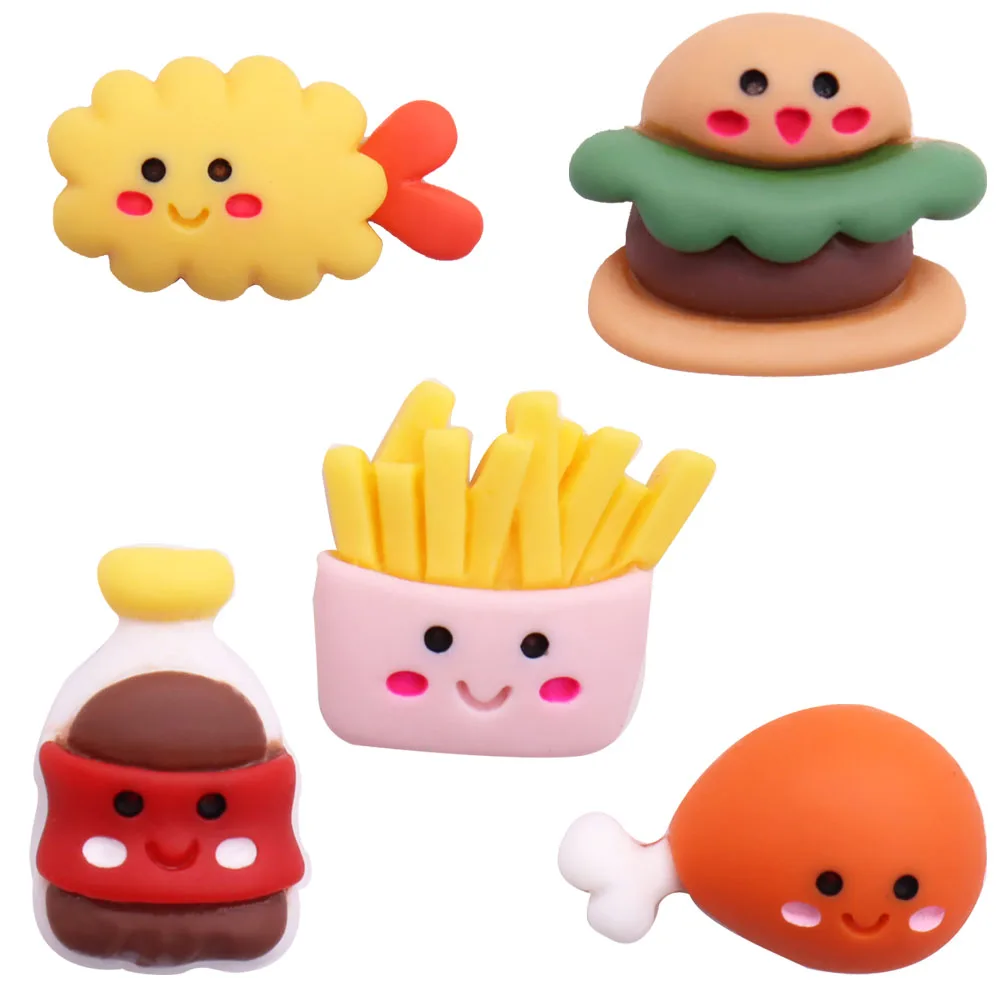 

1PCS Resin Cute Cartoon Food Shoe Charms Kawaii Tempura Fried Shrimp Fries Hamburger Chicken Drumsticks Soda Croc Jibz Buckle