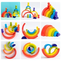 baby montessori educational toys rainbow 3d puzzles wooden toys building blocks toy rainbow stacked balance toys for children