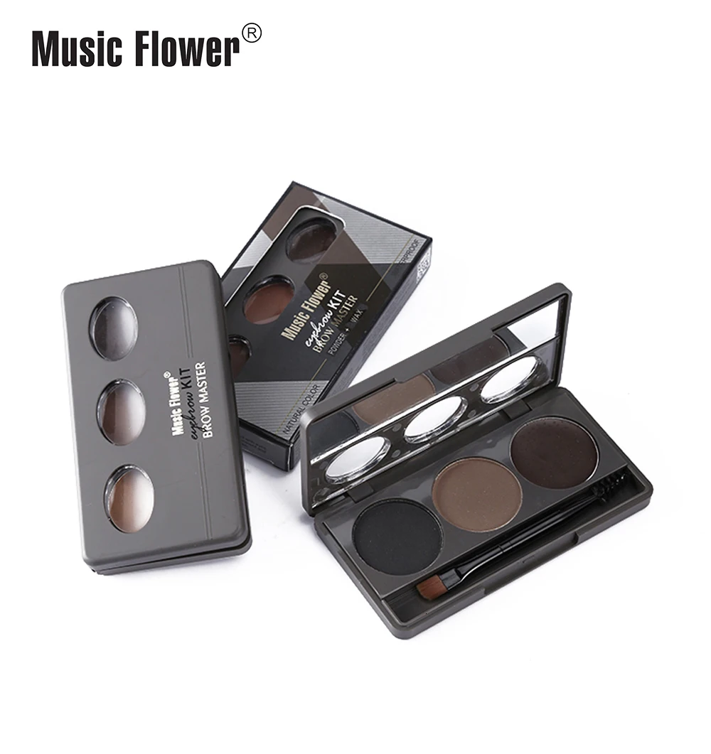 Музыкальный цветок, палитра пудры для бровей, косметика, бренд Eye Brow Enhancer Pro, водонепроницаемый макияж, тени для век, воск, с кисточкой, зеркальная коробка