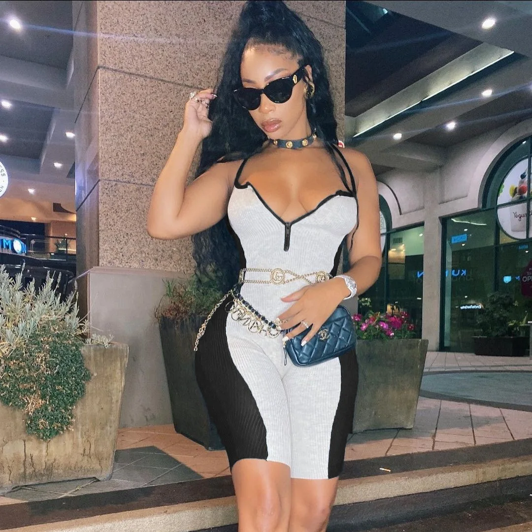

2021 Summer ribbed fabric matching bandage fitness training women playsuits conjuntos de mujer