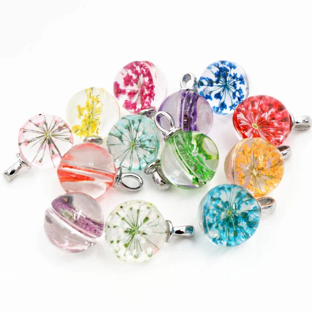 5pcs/Lot 19x15mm Hot sale Jewelry Crystal Glass Real Mix Colors Dried Flower Ball Necklace PendantFor Women Girl Gifts - купить по