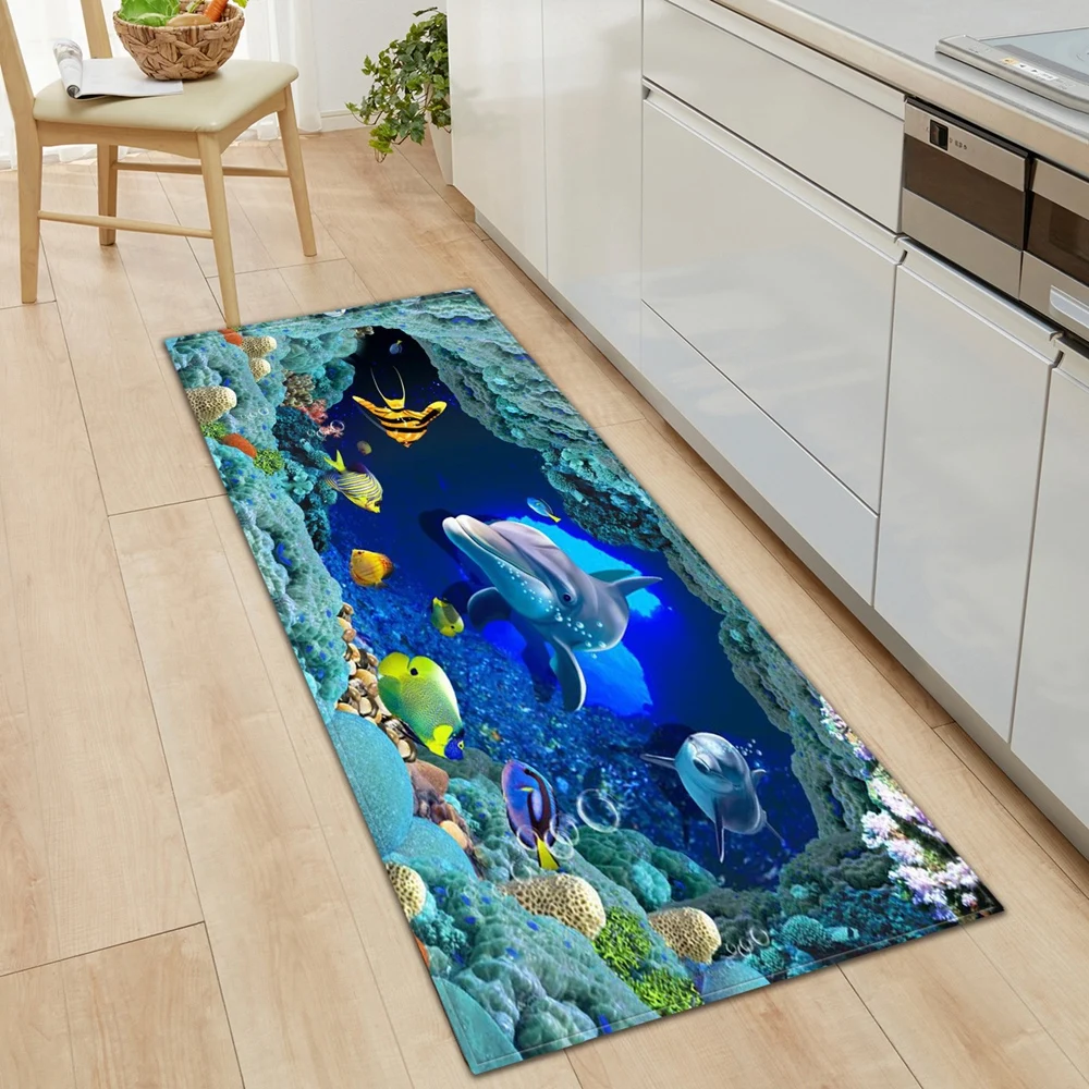 Коврик для кухни 3D ковер с изображением рыбок нескользящий коврик спальни
