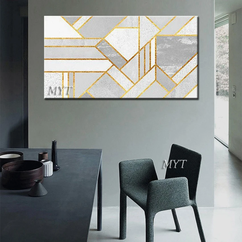 

Free Shipping New Abstract Geometric Modern Canvas Art Handmade Gold Foil Oil Painting Home Decoration Wall Art Artwork Unframed