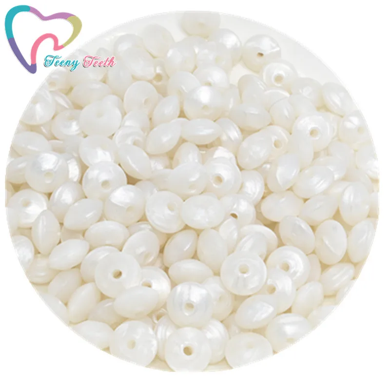 Metallic White Teeny Teeth 20 шт. Силиконовые Прорезыватели для зубов Abacus бусины в форме чечевицы DIY цепочка для прорезывания зубов красочные чечевицы Силиконовые Прорезыватели блюдца свободные бусины - Цвет: Metallic White