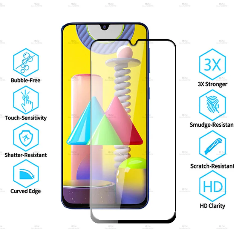 2-in-1 camera protector on sumsung m31 tempered glass for samsung galaxy m 31 sm-m315f 9D safety glasses film samsungm31 |