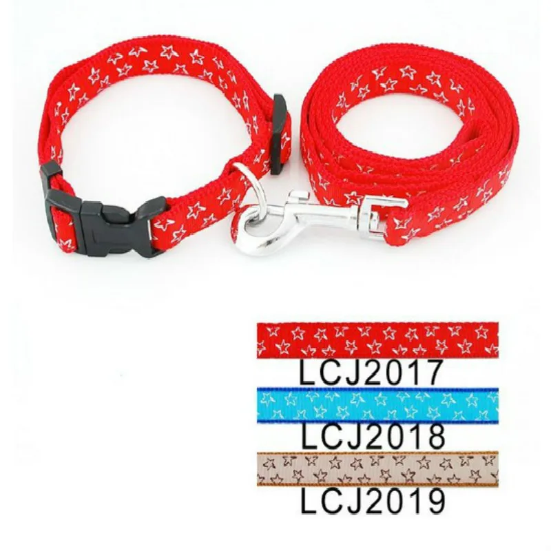 

Pet Products Dog Supplies Leads Color Nylon 2cm Classic Pet Dog Stars Print Collar Leash Lead Set (3 Colors) 3 Pcs/lot