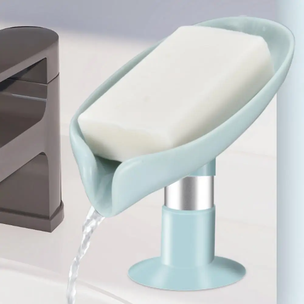 

Leaf Shape Soap Box Drain Soap Holder Box Dish Storage Plate Tray Free Perforation Suction Cup Soap Box Bathroom Gadgets