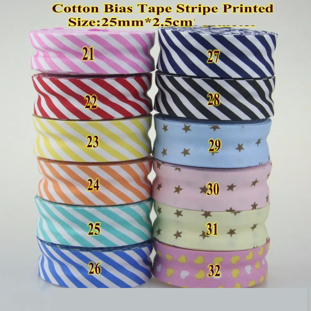 25mm 1" Cotton Bias Binding Tape Printed Dots Checks Grids Pattern Back Side Single Fold Sewing Clothes Cushion Diy Accessories | Дом и