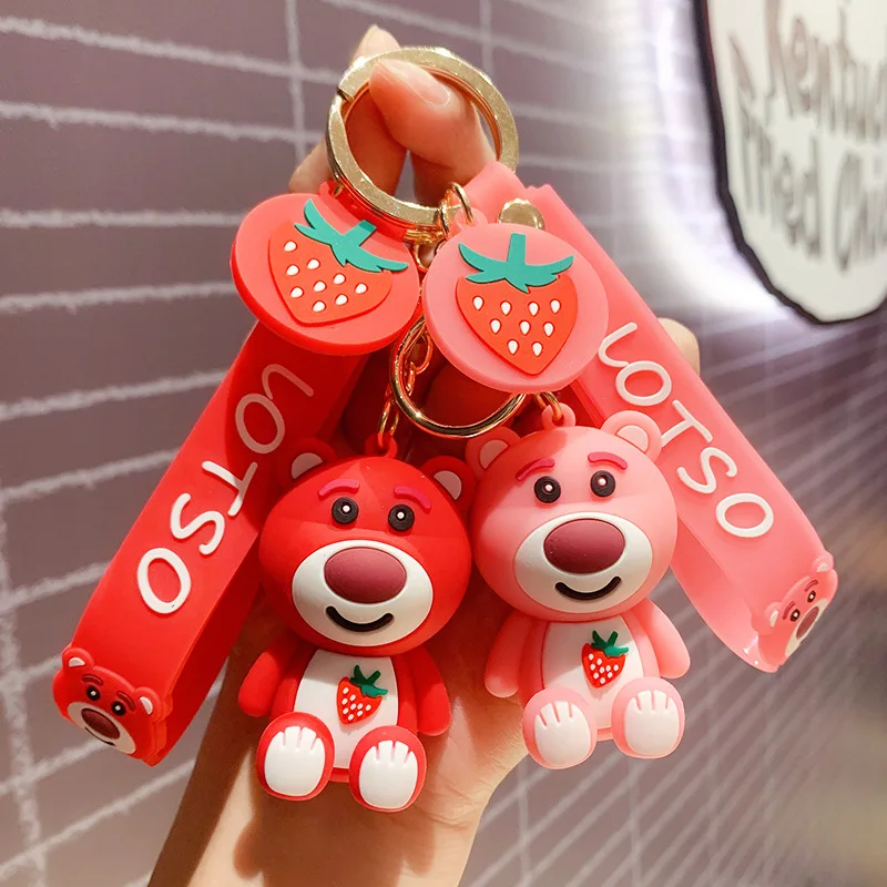

Disney Cartoon Strawberry Bear Keychain Fashion Women Key Chain Bag Pendant Lovers Accessories Creative Gifts