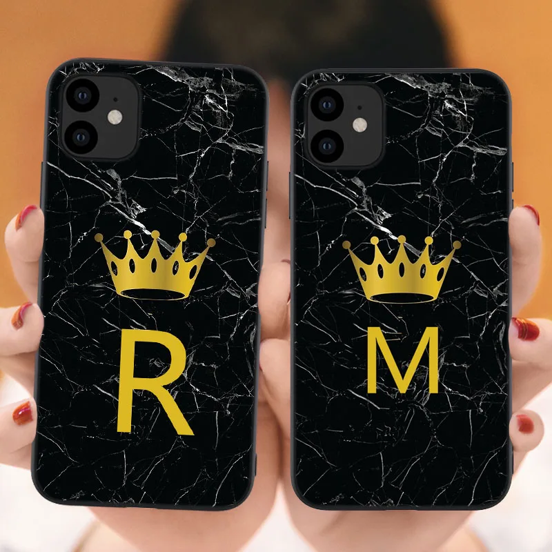 Custom name Phone Case For iphone 11 Pro Max 2019 Letter Monogram Black Marble Gold crown Cover For iPhone X XR XS MAX 6 7 8 Pus