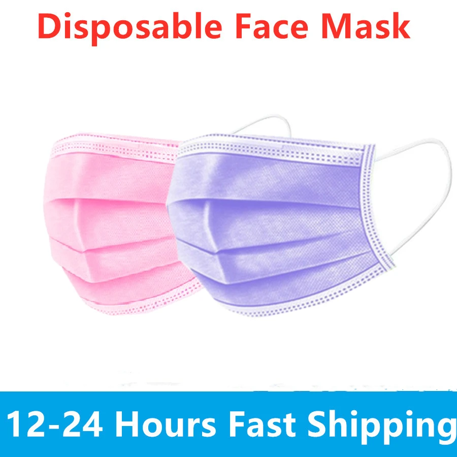 

Disposable Mask pink purple Anti-dust Non-wove 3 Layer Filter Mask mouth Outdoor Face mascarillas Breathable Earloops Masks