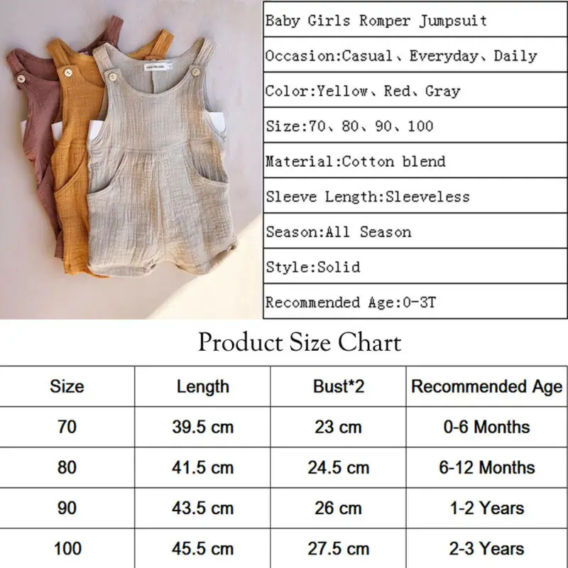 Однотонный хлопковый комбинезон для новорожденных мальчиков и девочек без