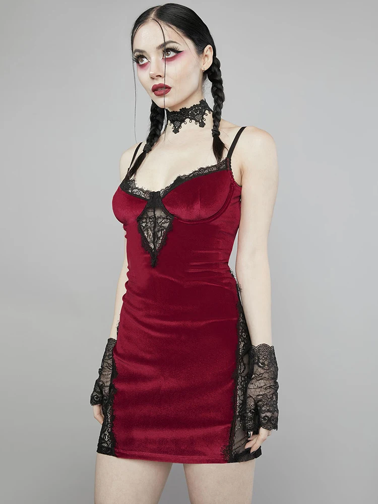 Винтажное красное бархатное Сексуальное Женское Платье InsGoth Goth гранж в эстетике