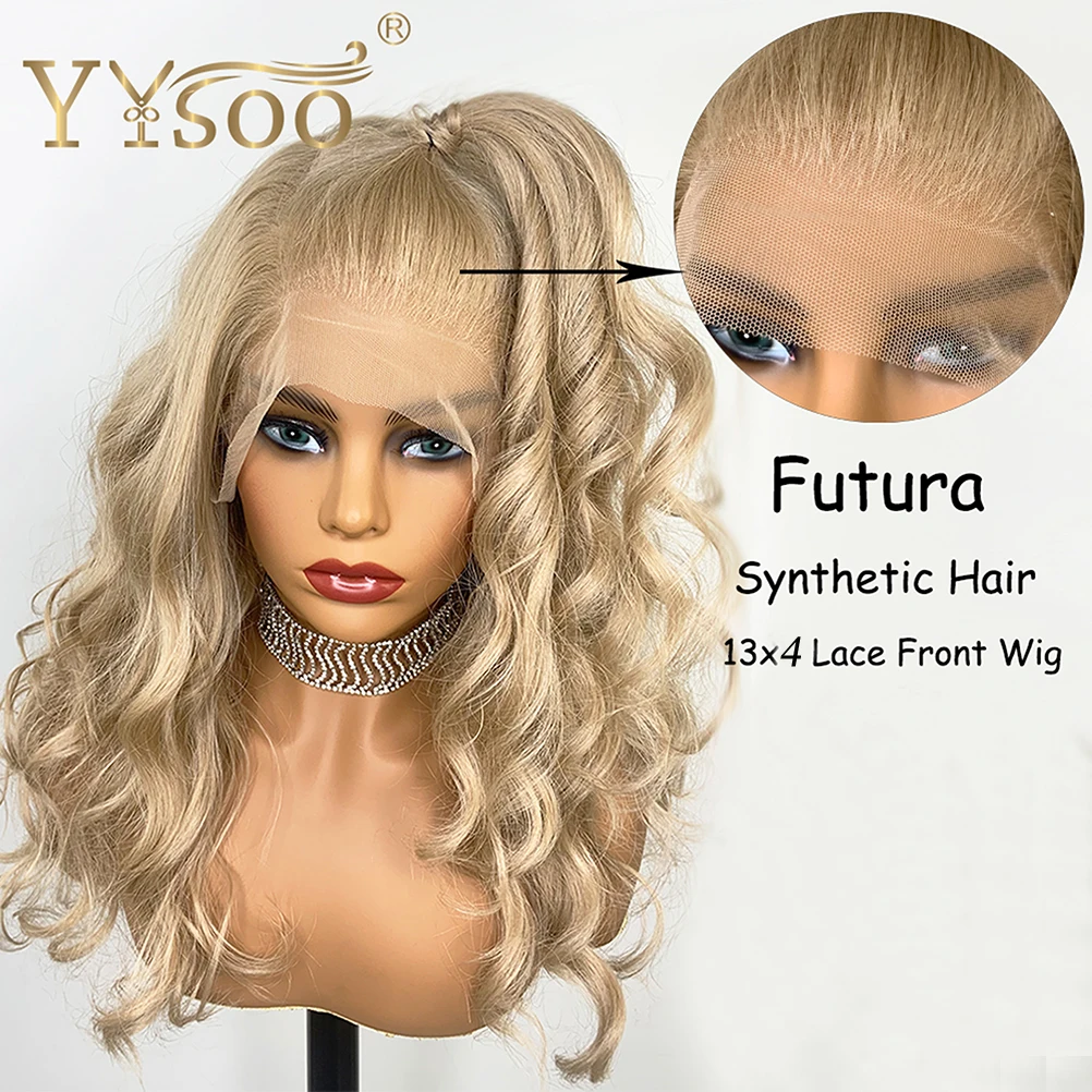 YYsoo 13x4 Synthetic Lace Front Blonde Wigs for Women Half Hand Tied Futura Heat Resistant Fiber Hair Replacement Curly Wigs150%