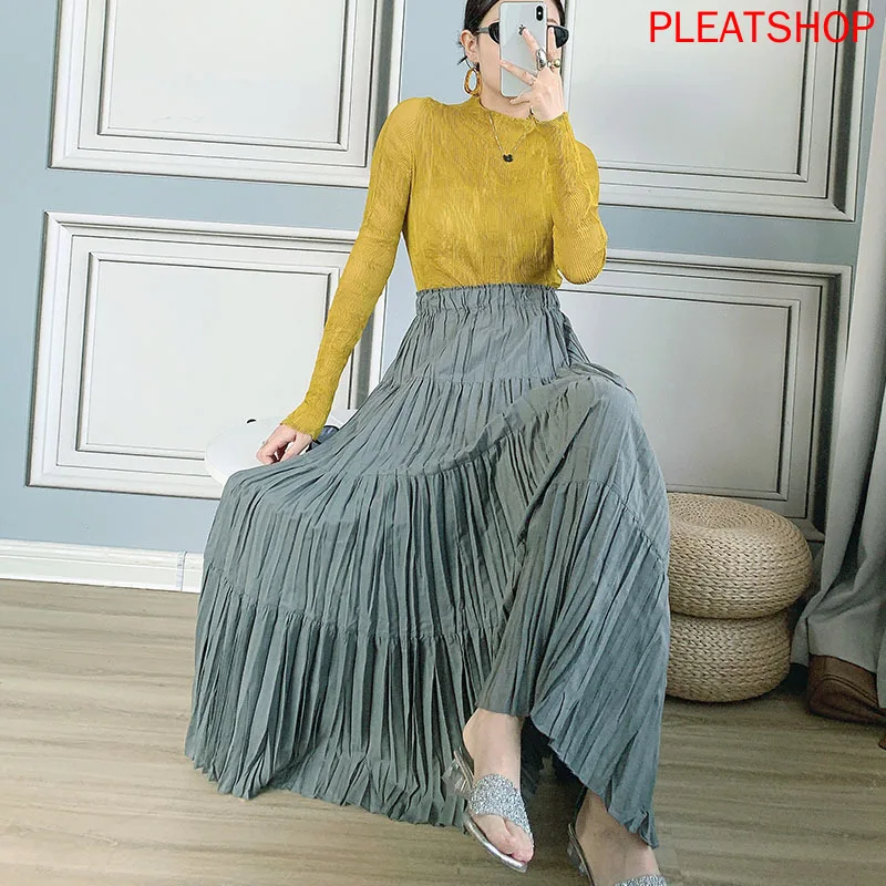

MIYAKE Pleated Skirt Long Style Women High Waist Slim Autumn New Style Non-Mainstream Pleats Skirt Upe Faldas Falda Saia