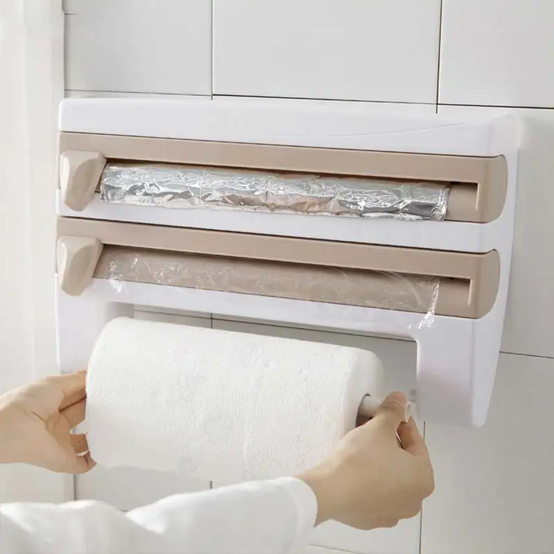 Recortadora de cocina multifuncional Cuatro en Uno, estante de corte de pel&iacute;cula de pl&aacute;stico montado en la pared, herramientas de cocina-4