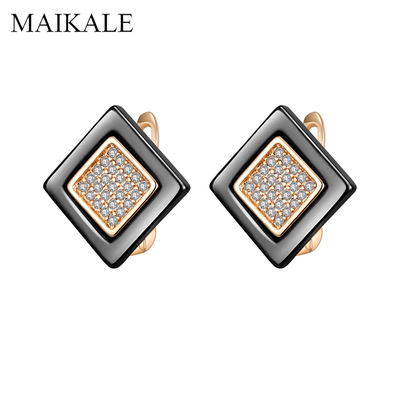 MAIKALE, классические серьги-гвоздики из керамики, медное покрытие, золото, серебро, AAA, кубический цирконий, высокое качество, серьги для женщин, подарок