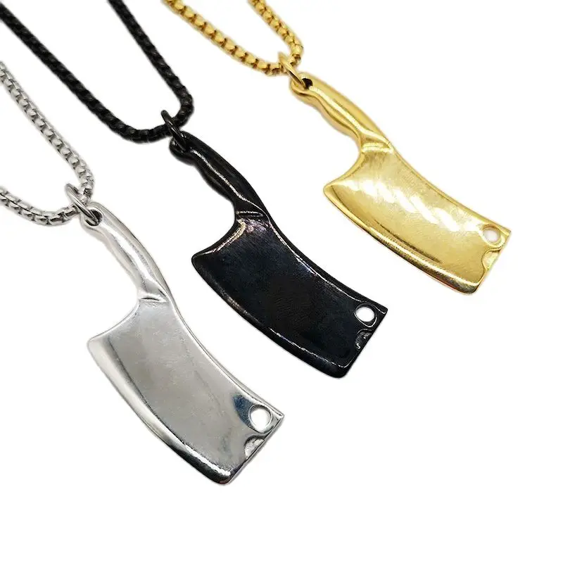 3 Colors Creative Chinese Kitchen Chop Knife Charm Necklace 316L Stainless Steel Unique Style Men Pendant | Украшения и