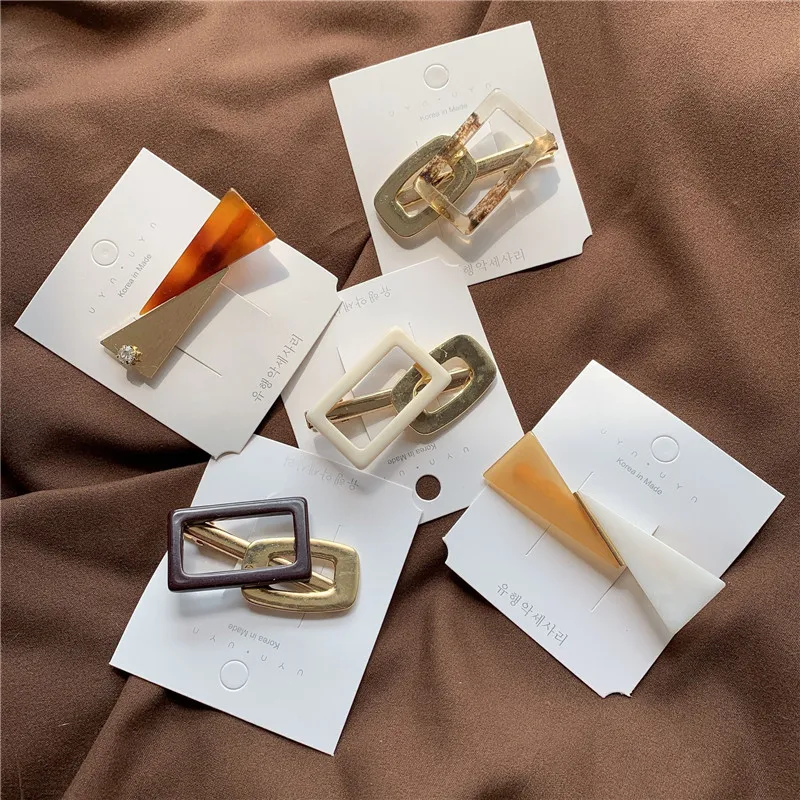 Ins новые модные геометрические заколки для волос девочек прямоугольные сплав
