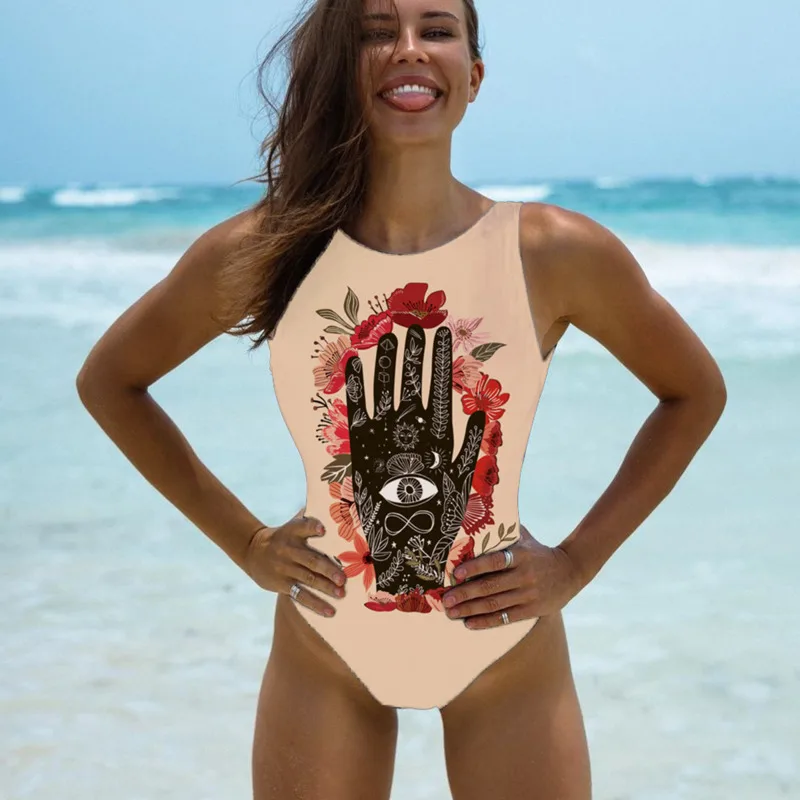 

Summer Print One-Piece Swimsuit Closed Female Swimwear Push Up Body Women's Swim Wear Bathing Suit Girls Beach Pool Bather 2021