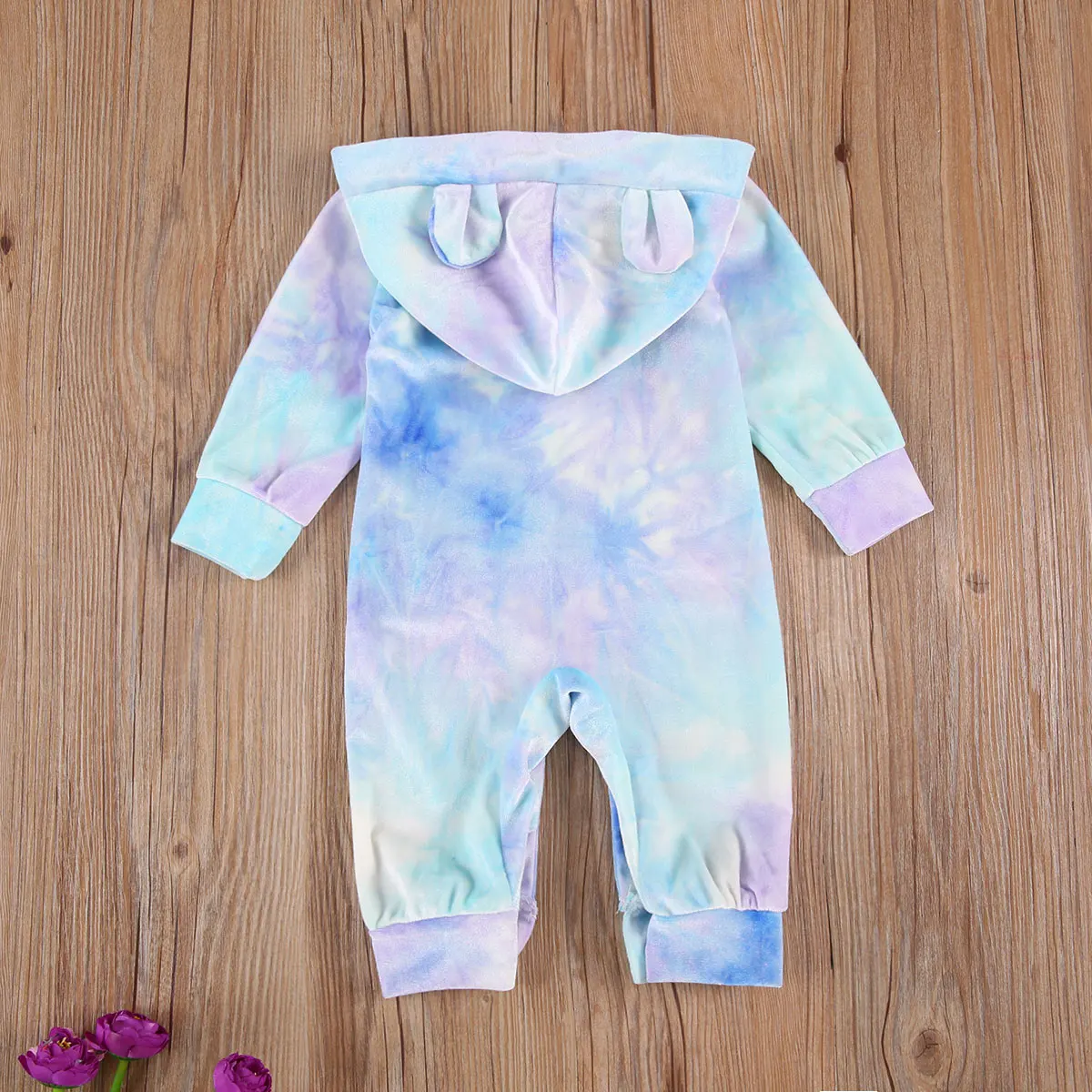 

0-24M Newborn Baby Long Sleeve Bodysuit Tie-dye Pocket Hoodie Romper