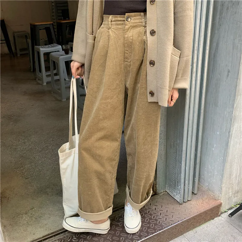 

OL Wear High Waist Straight Thick Corduroy Pants Women Bottoms New Autumn Winter Suit Pants Casual Loose Trousers Female