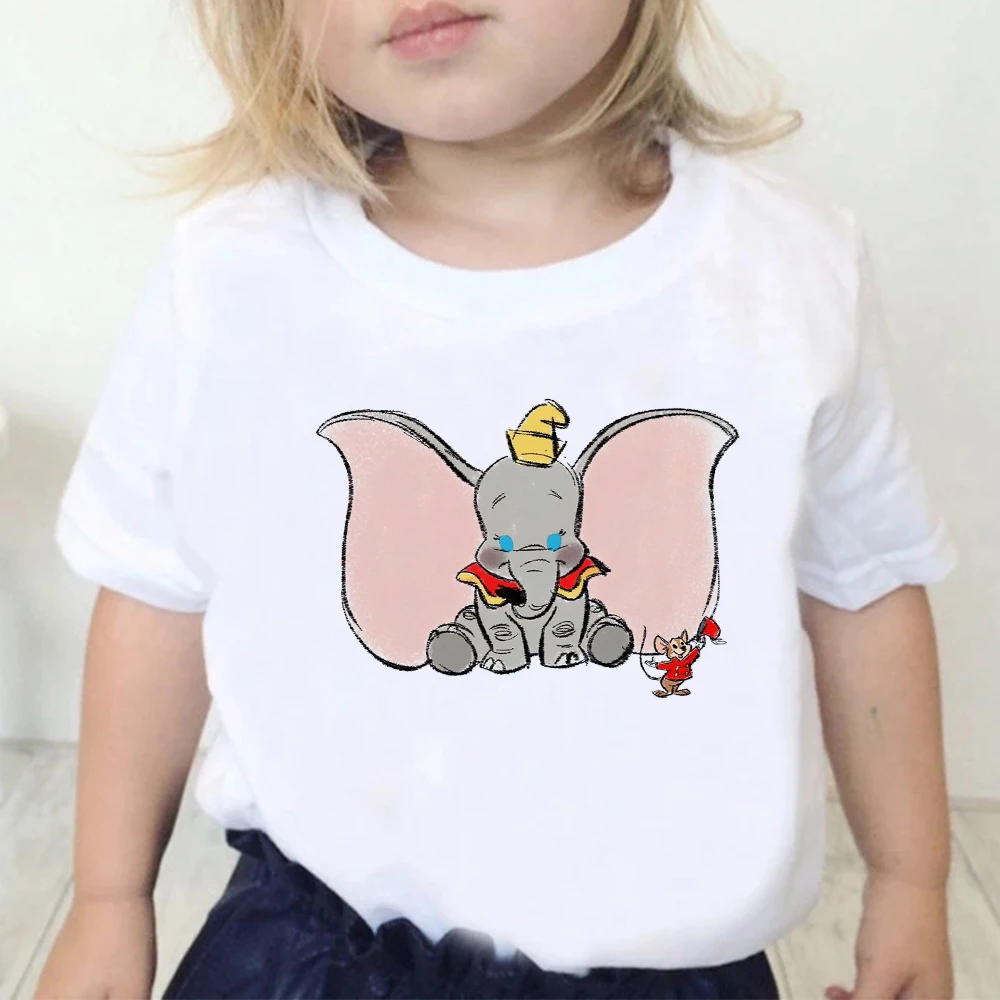 

3T-12T Disney Dumbo Elephant Print Baby Girl Boy T-shirt New Fashion Kids Tshirt Tee Harajuku Aesthetic Top Children T Shirt