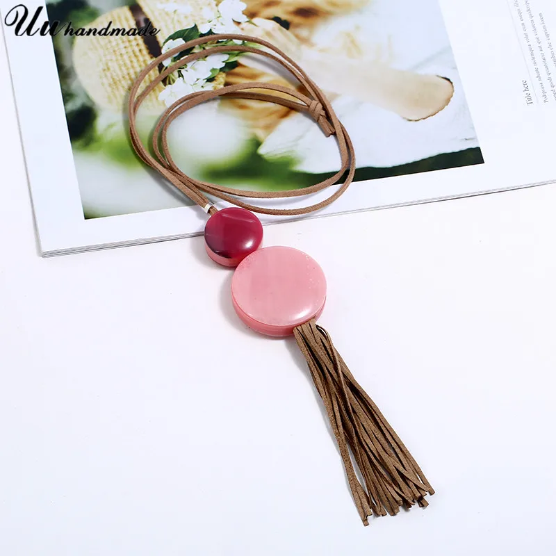 Эффектные ожерелья с подвеской Длинная кожаная цепочка чокер кисточкой ожерелье