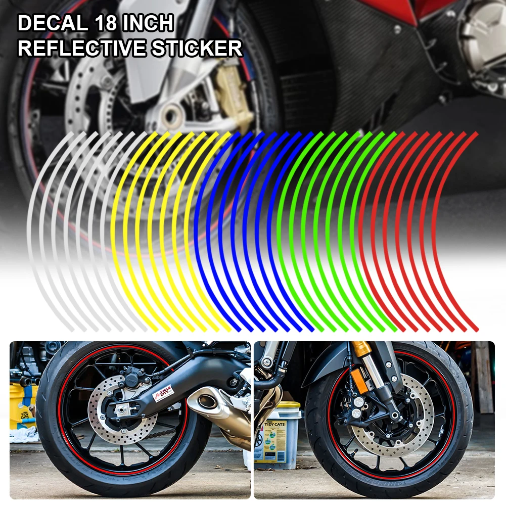 

16Pcs Motorcycle Car Wheel Tire Stickers Reflective Strips Rim Tape Motorbike Auto Decals Car Styling Moulding Trim Accessories
