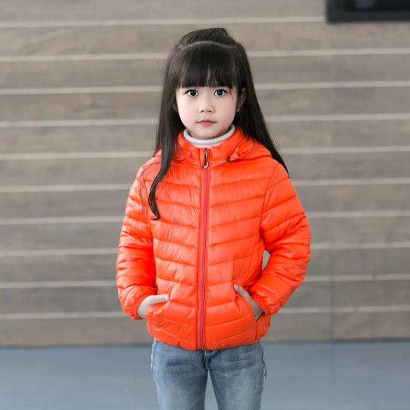 orange hooded Детская куртка Весенняя верхняя одежда осеннее теплое пуховое пальто с капюшоном для мальчиков и девочек парка для подростков детская зимняя куртка парки для детей от 2 до 15 лет - Цвет: orange hooded