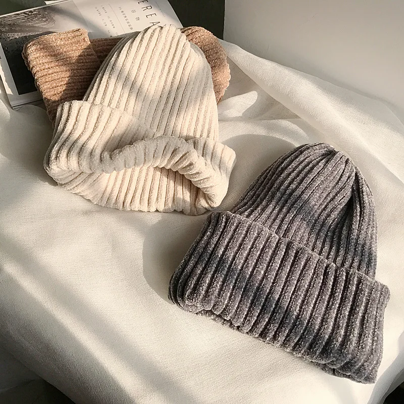 

Women Knitted Winter Hat Winter Female Warm Beanie Girls Solid Bonnet Women Skullies Beanies Soft Hats H124