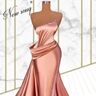 Атласное розовое вечернее платье с бисером и кристаллами, индивидуальное платье в пол, 2021, вечерние платья Дубая Среднего Востока, вечерняя одежда для выпускного вечера